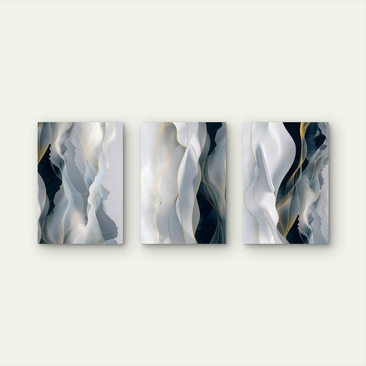 3pcs Black White Gold Fluid Ribbon Abstract Wall Art Set Canvas Framed 40x60cm - High Quality Print 100% Australian Made Wall Canvas Ready to Hang