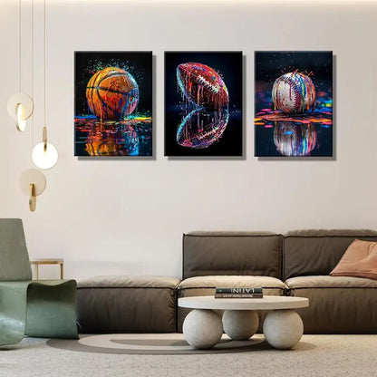 3pcs Graffiti Sports Boys Room Rustic American Metal Print Ready to Hang Art