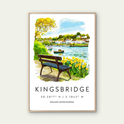 Kingsbridge Devon Coastal Town Painting Travel Poster Print Wall Art