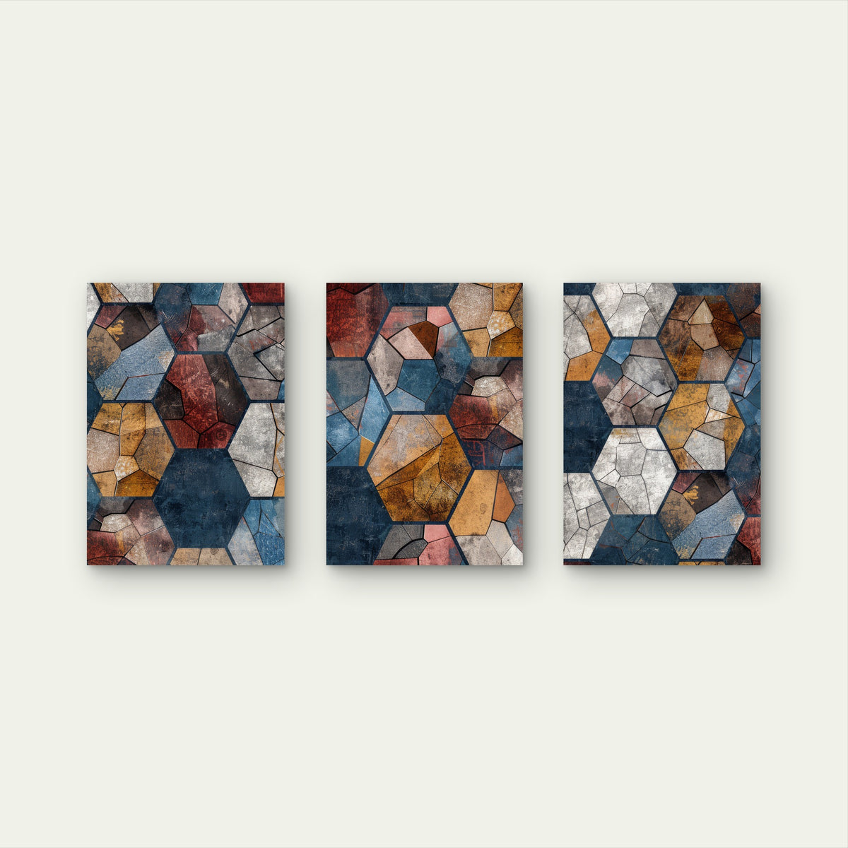 3pcs Abstract Modern Geometric Hexagon Mosaic Wall Art Set Canvas Framed 40x60cm - High Quality Print 100% Australian Made Wall Canvas Ready to Hang