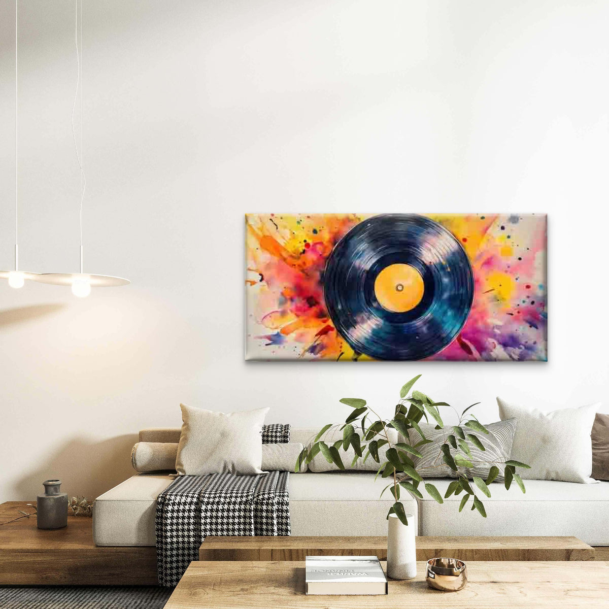 Vinyl Record Watercolor Paintin Wall Art Canvas Office Home Room Framed 120x60cm