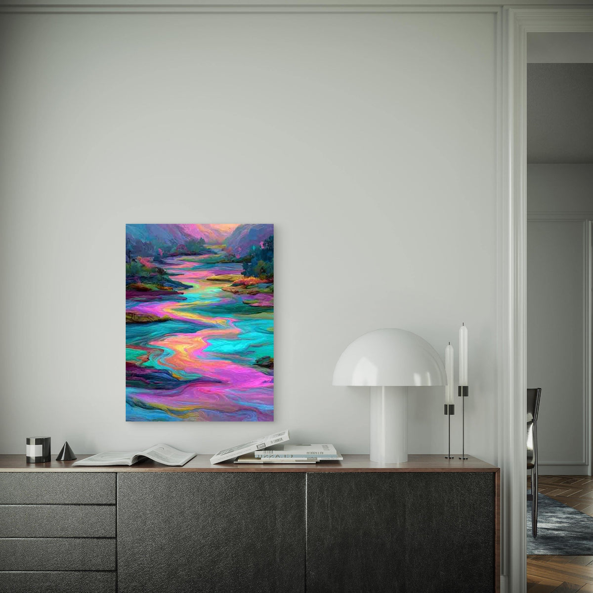 Boho Abstract Multicolor Swirling River 60x90cm Metal Print Ready to Hang