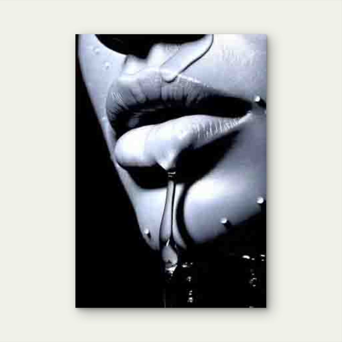 Black & White Lips with Water Droplets Metal Print Ready to Hang