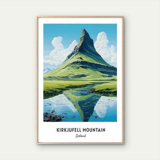 Kirkjufell Mountain Iceland Modern Travel Poster Print Wall Art