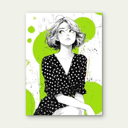 Woman in Black & White Polka Dot Dress 60x90cm Metal Print Ready to Hang