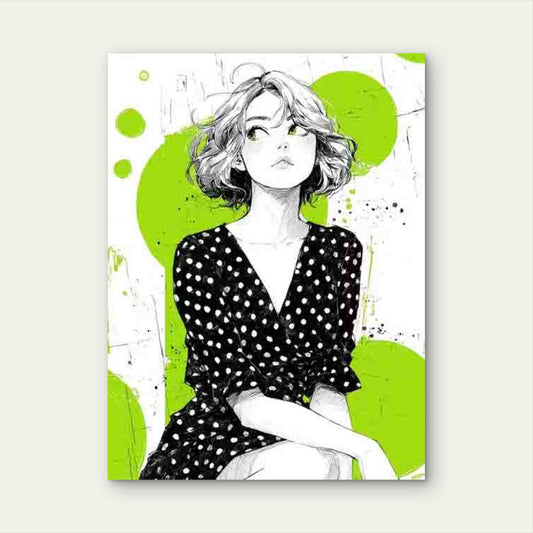 Woman in Black & White Polka Dot Dress 60x90cm Metal Print Ready to Hang