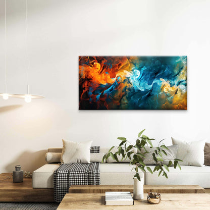 Abstract Swirling Fire Ice Wall Art Canvas Office Home Room Framed 120x60cm