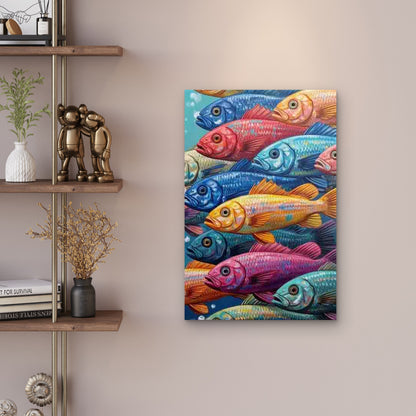 Colorful School of Fish 60x90cm Metal Print Ready to Hang