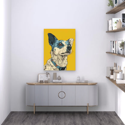Retro Badly Drawn Dog 60x90cm Metal Print Ready to Hang