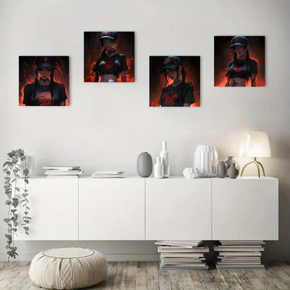 4pcs Edgy Tattoo-Inspired Cool Girl Wall Art Canvas Framed