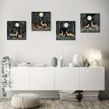 4pcs Deep In The Dark Fores Wall Art Canvas Framed