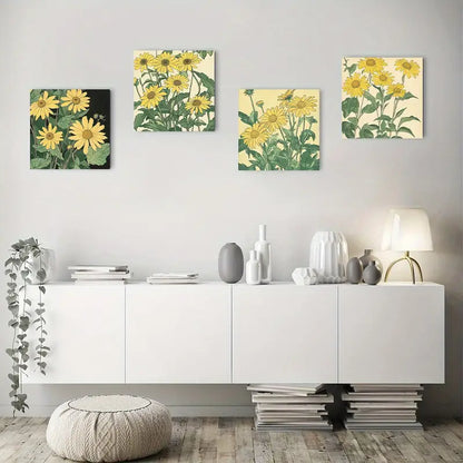 4pcs Flower Painting Style Pattern Wall Art Canvas Framed