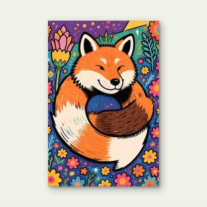 Fox-Themed Abstract Art Style Metal Print Ready to Hang