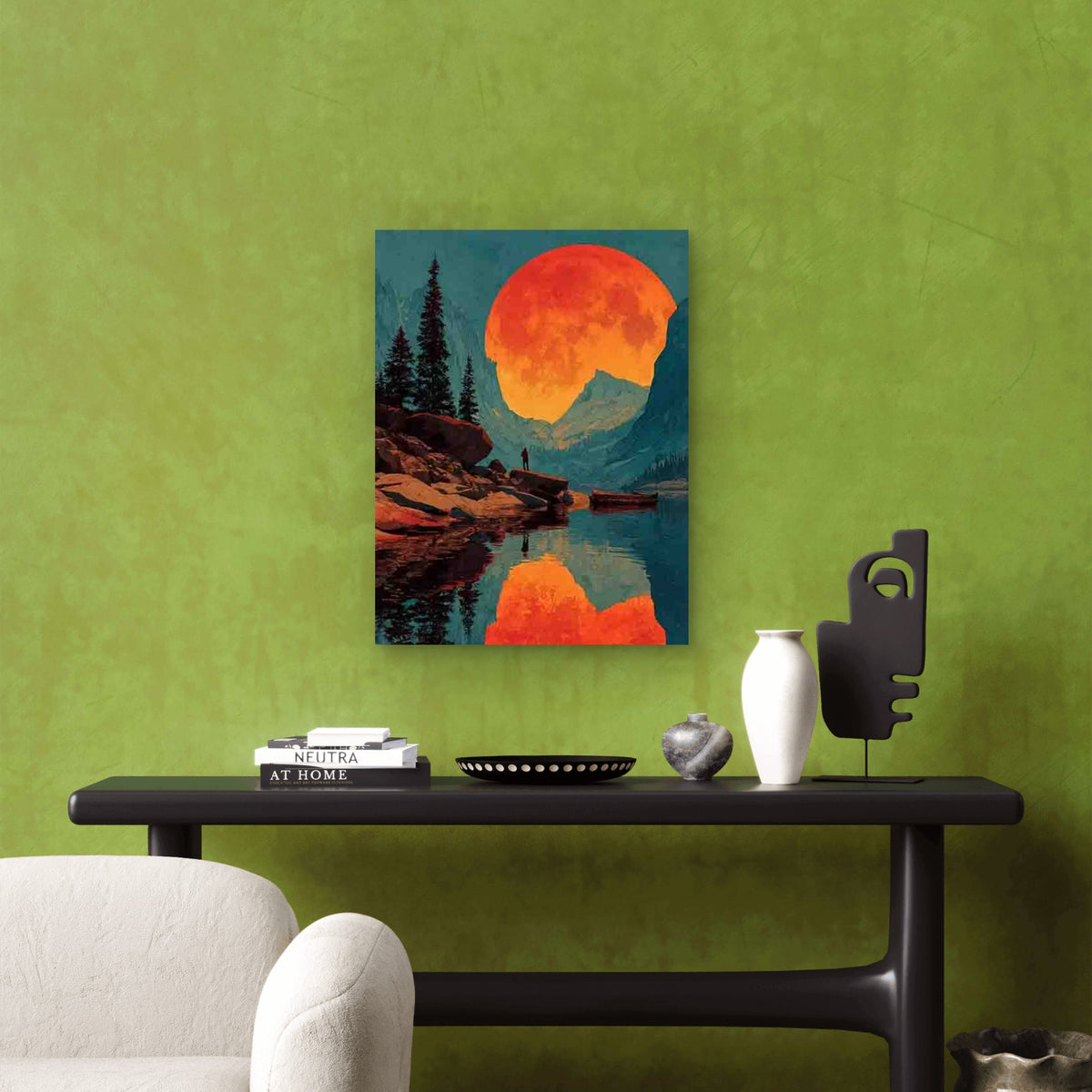Red Moon Over Mountains Landscape Metal Print Ready to Hang