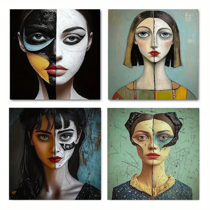 4pcs Abstract Picasso-Inspired Wall Art Canvas Framed