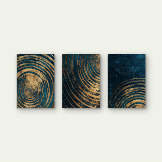 3pcs Teal Gold Abstract Spiral Rings Wall Art Set Canvas Framed 60x90cm - High Quality Print 100% Australian Made Wall Canvas Ready to Hang