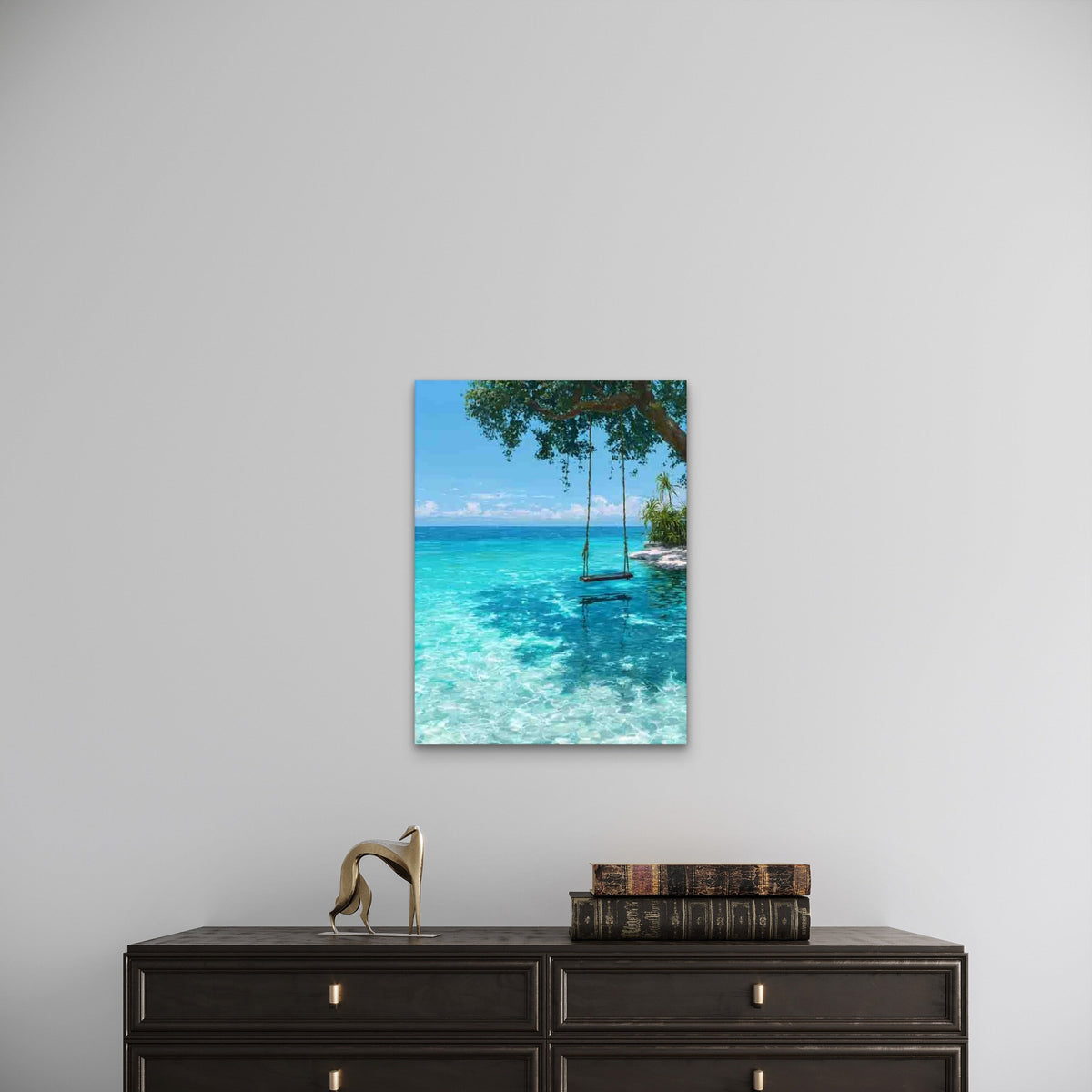 Turquoise Ocean Seascape with Hanging Swing 60x90cm Metal Print Ready to Hang
