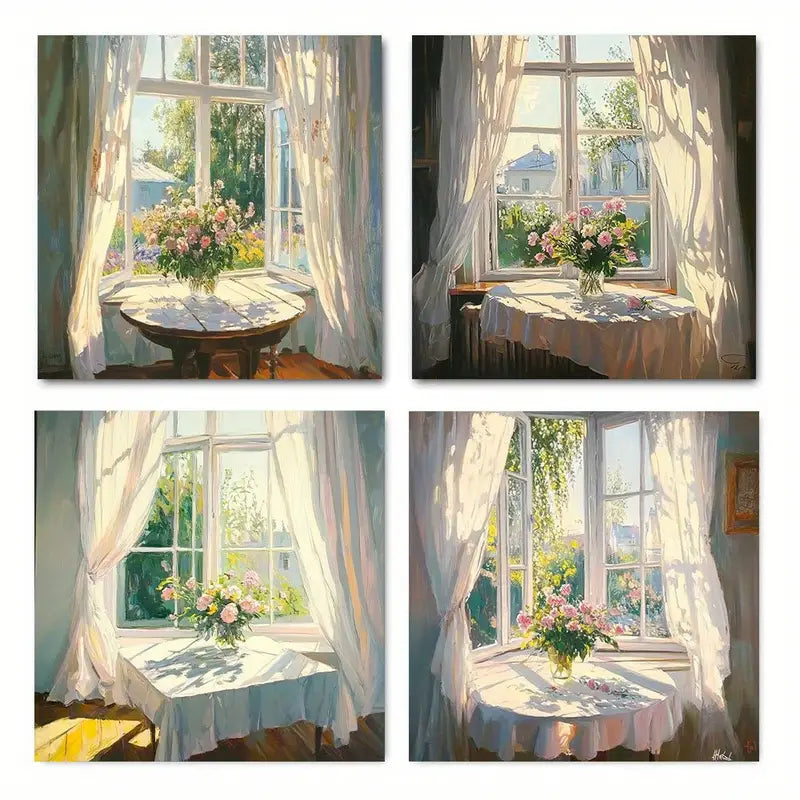 4pcs  Vibrant Floral & Landscape Deco  VFL Wall Art Canvas Framed