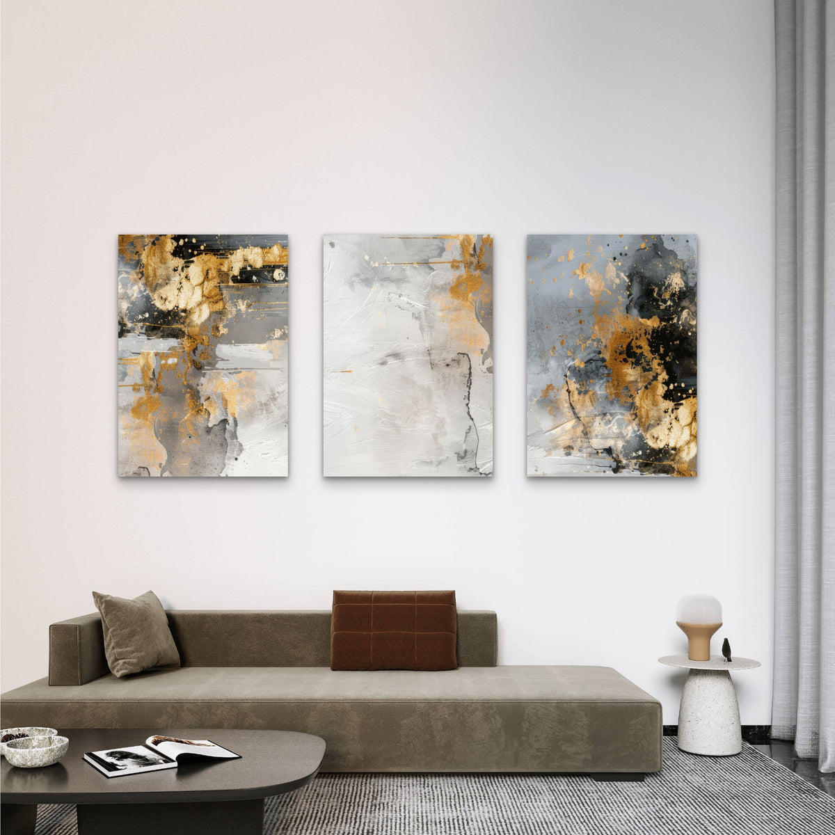 3pcs Gold Grey Abstract Luxury Modern Wall Art Set Canvas Framed 60x90cm - High Quality Print 100% Australian Made Wall Canvas Ready to Hang