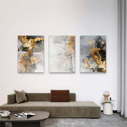 3pcs Gold Grey Abstract Luxury Modern Wall Art Set Canvas Framed 60x90cm - High Quality Print 100% Australian Made Wall Canvas Ready to Hang