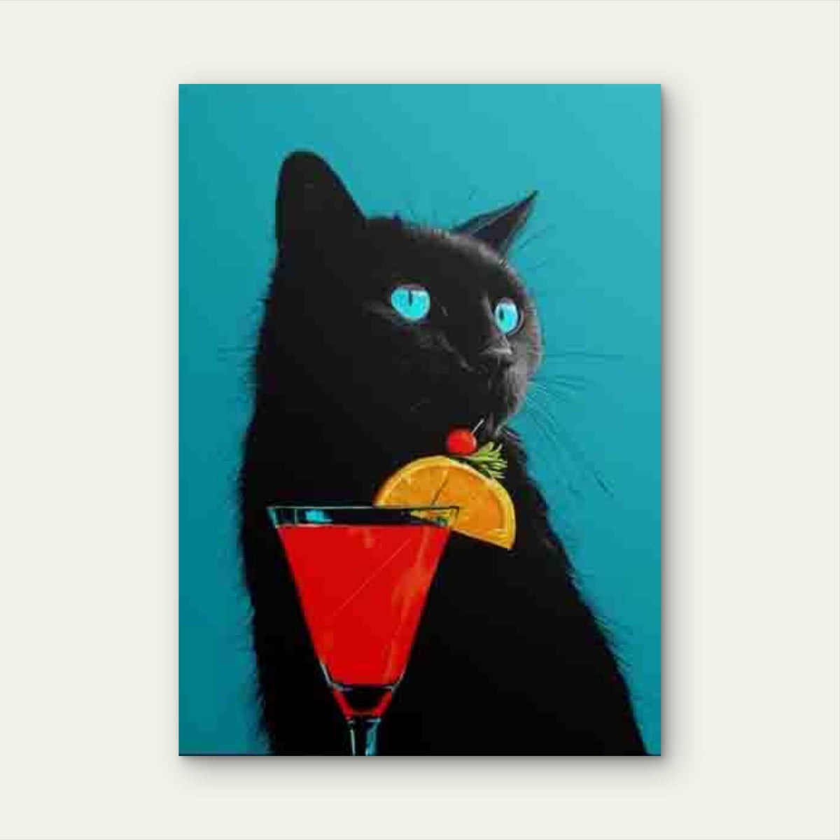 Classic Feline Holding Cherry & Orange Slice Metal Print Ready to Hang