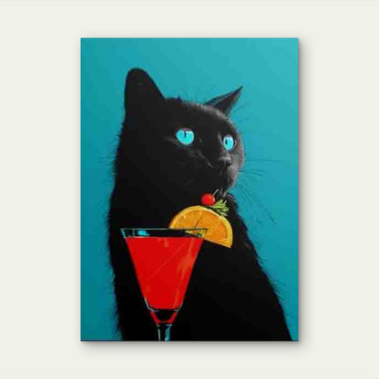 Classic Feline Holding Cherry & Orange Slice Metal Print Ready to Hang