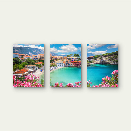 3pcs Exploring the Colors of Assos, Greece Wall Art Set Canvas Framed 40x60cm - High Quality Print 100% Australian Made Wall Canvas Ready to Hang