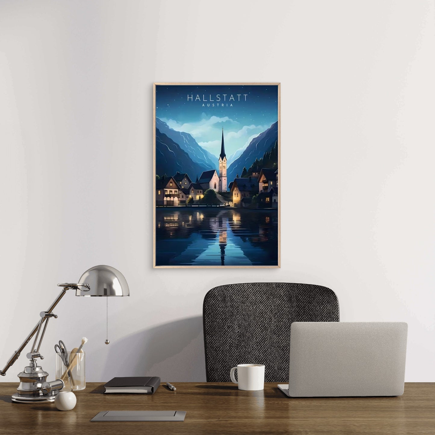 Hallstatt Austria Modern Minimalist Vertical Travel Poster Print Wall Art