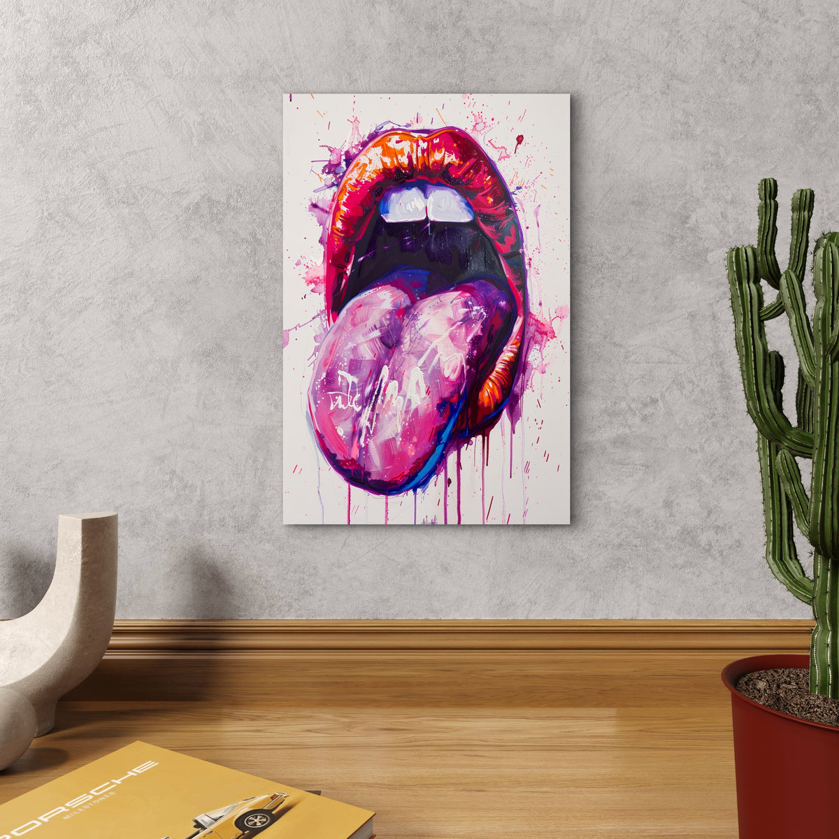 Pop Art Painting of Lips and a Tongue 40x60cm Metal Print Ready to Hang