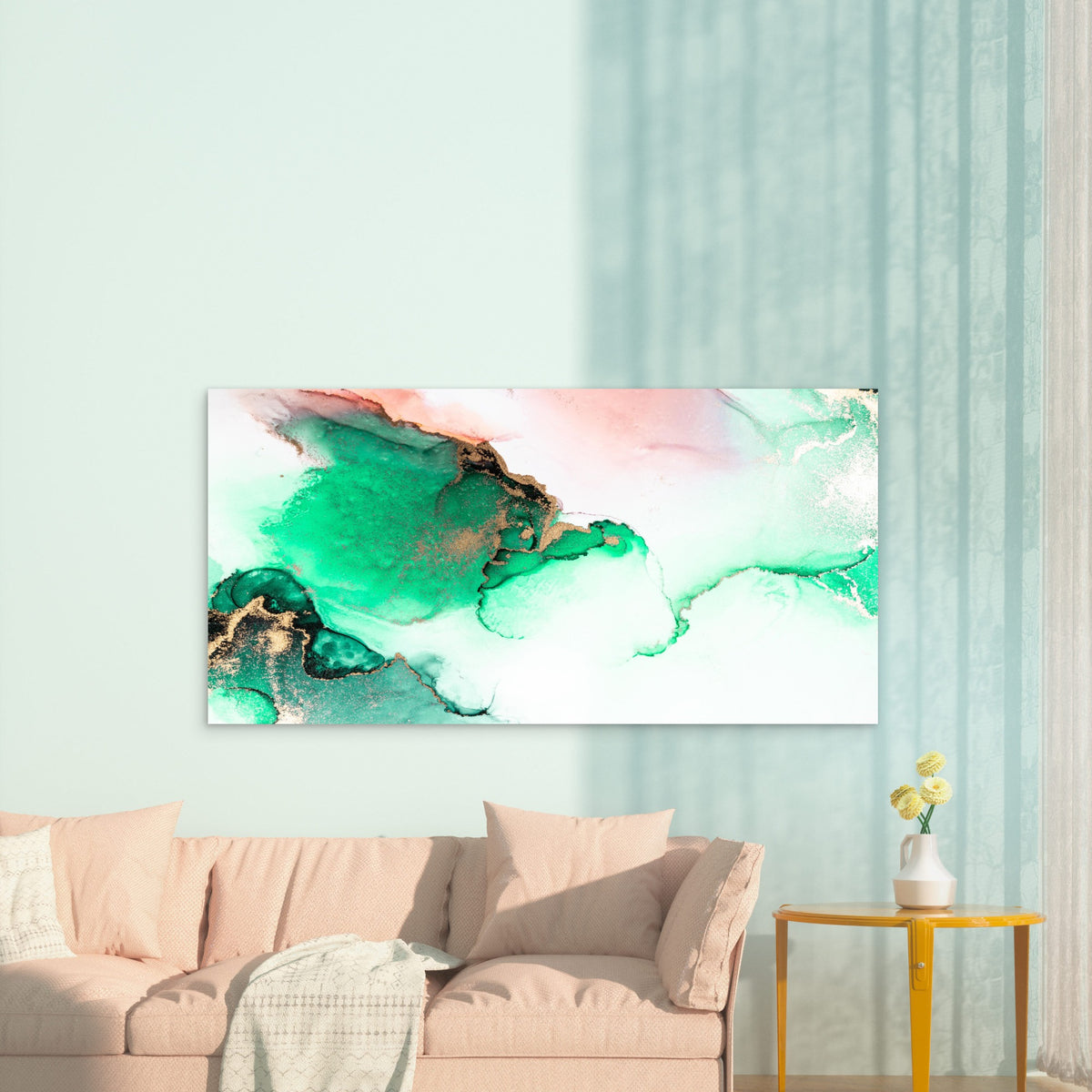 Jade Currents Golden Mist Wall Art Canvas Office Home Room Framed 120x60cm