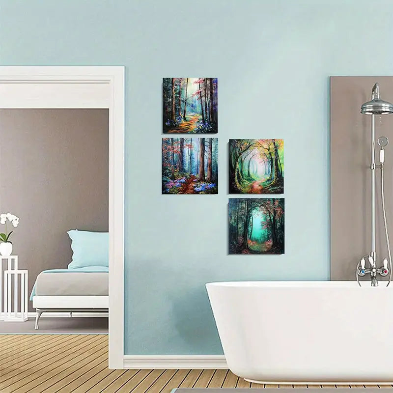 4pcs Featuring Mystical Woodland ScenesWall Art Canvas Framed