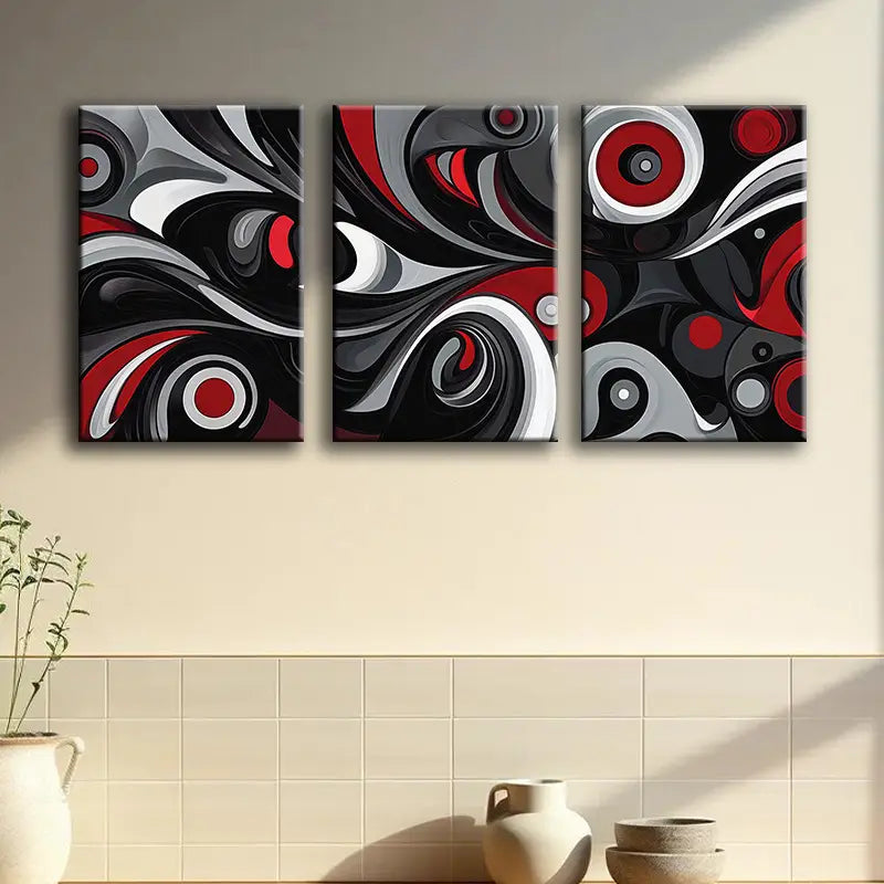 3pcs Black, Gray, Red & White Large Square Panels Metal Print Ready to Hang Art