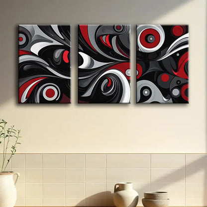 3pcs Black, Gray, Red & White Large Square Panels Metal Print Ready to Hang Art