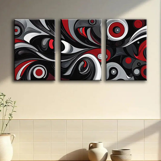 3pcs Black, Gray, Red & White Large Square Panels Metal Print Ready to Hang Art