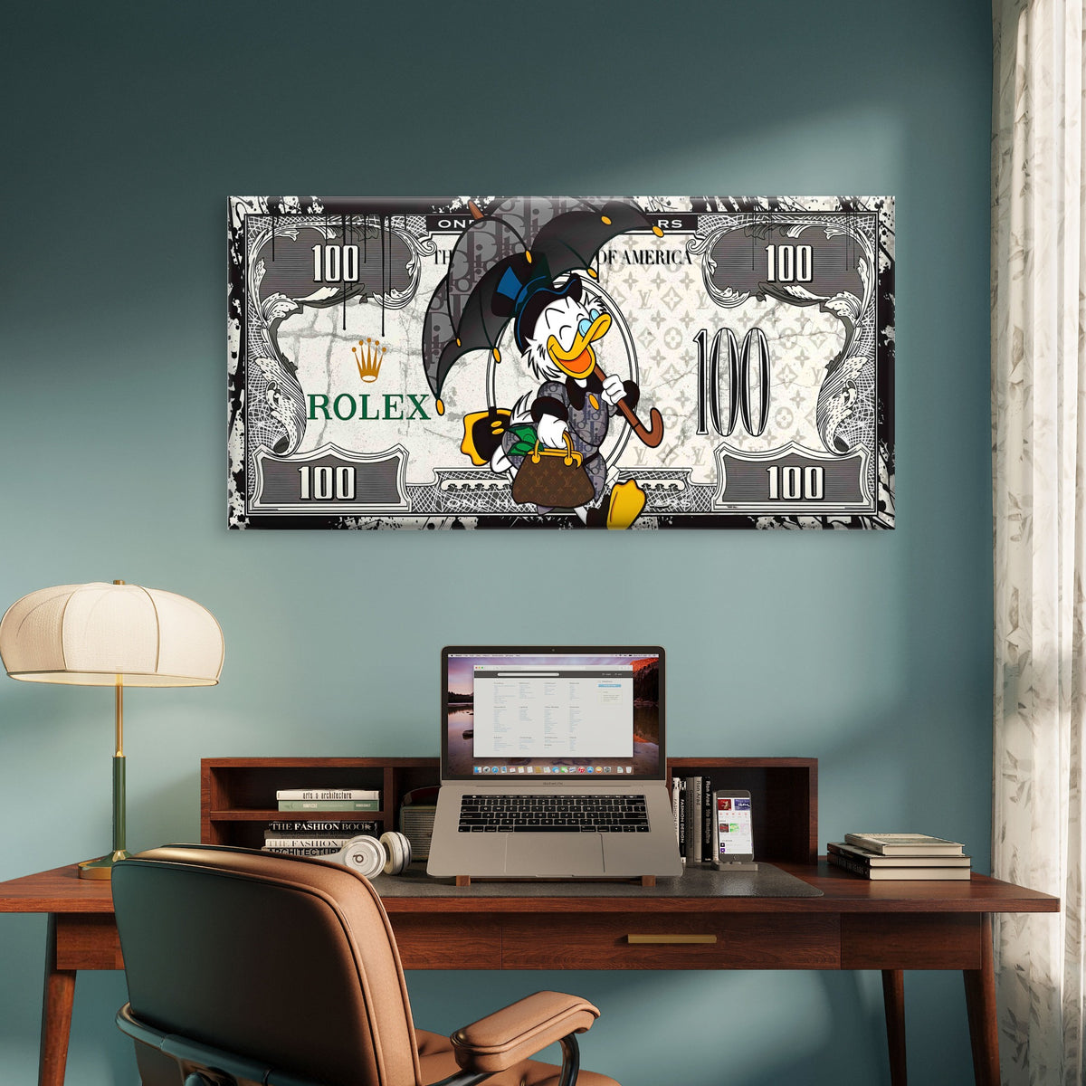 Rich Duck Dollar Bill Money Print Wall Art Canvas Office Home Framed 120x60cm