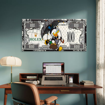 Rich Duck Dollar Bill Money Print Wall Art Canvas Office Home Framed 120x60cm