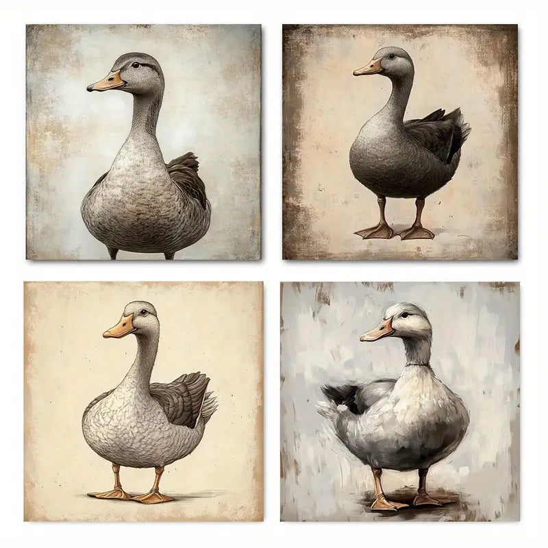 4pcs Modern Ink Duck ID  Wall Art Canvas Framed