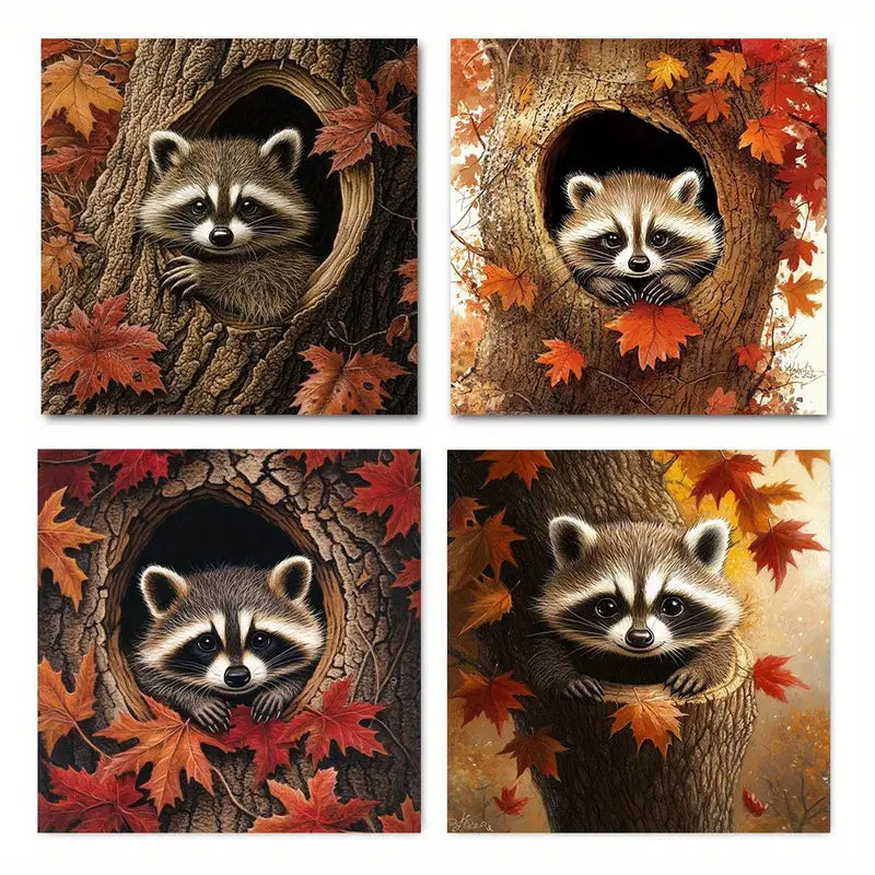 4pcs Raccoon Wall Art Prints  Wall Art Canvas Framed
