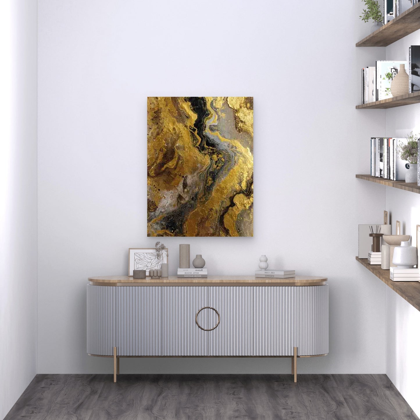 Luxury Golden Abstract 60x90cm Metal Print Ready to Hang