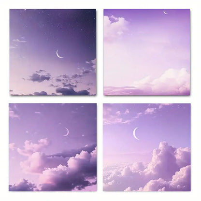 4pcs Moonlit Night Skies & Serene  SE  Wall Art Canvas Framed