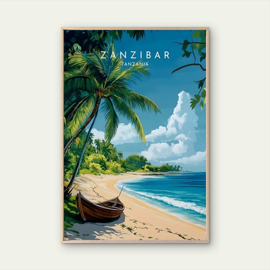 Zanzibar Tanzania Tropical Beach Scene Travel Poster Print Wall Art