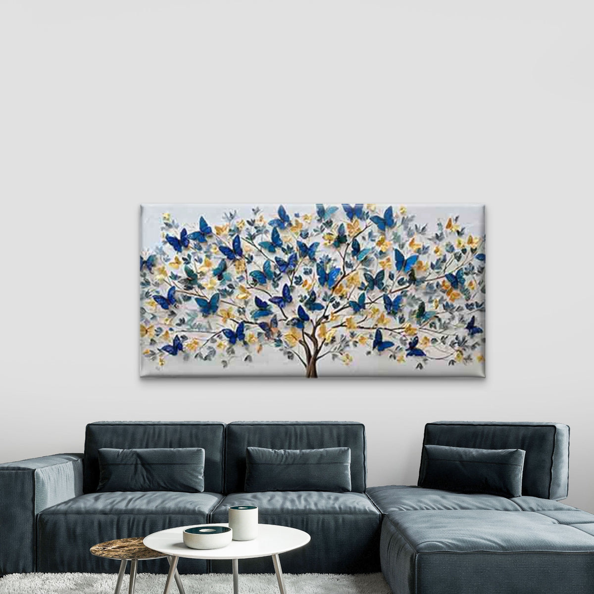 Blue & Golden Tree Wall Art Canvas Office Home Room Framed 120x60cm