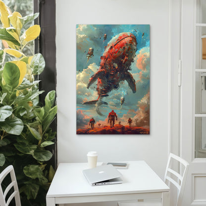 Futuristic Cyberpunk Sky with Mechanical Whale 40x60cm Metal Print Ready to Hang