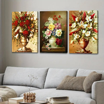 3pcs Floral Arrangement Plant Design Wall Art Set Canvas Framed 50x70cm - High Quality Print 100% Australian Made Wall Canvas Ready to Hang