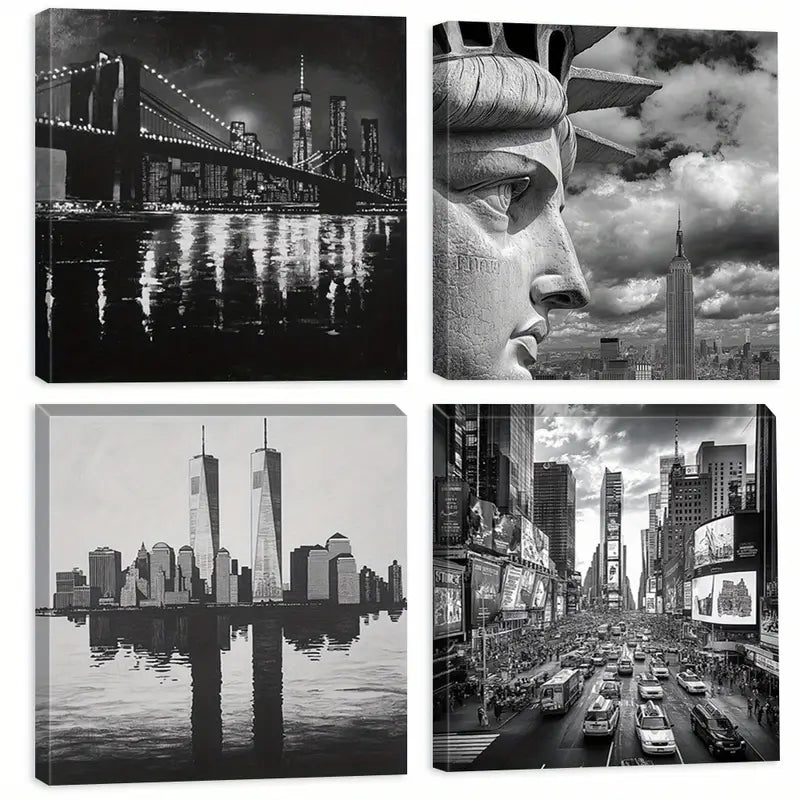 4pcs  Farmhouse Floral Landscape  Wall Art Canvas Framed