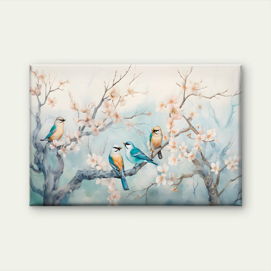 Pastel Clored Birds Perched on Branches Wall Art Decor 100% Australian Made