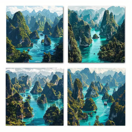 4pcs  Mountain oasis picture  RY  Wall Art Canvas Framed