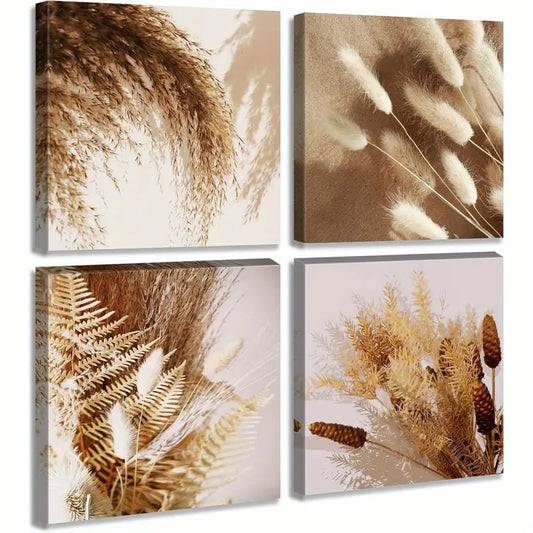 4pcs Dried Flowers and Grasses Wall Art Canvas Framed