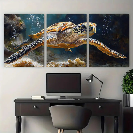 3pcs Turtle Underwater Sea Animals Wall Art Set Canvas Framed 40x60cm - High Quality Print 100% Australian Made Wall Canvas Ready to Hang