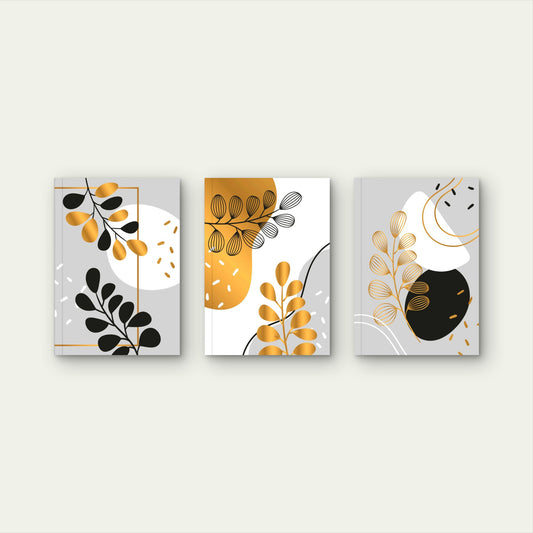 3pcs Modern Boho Gold Botanical Branches Trio Wall Art Set Canvas Framed 50x70cm - High Quality Print 100% Australian Made Wall Canvas Ready to Hang